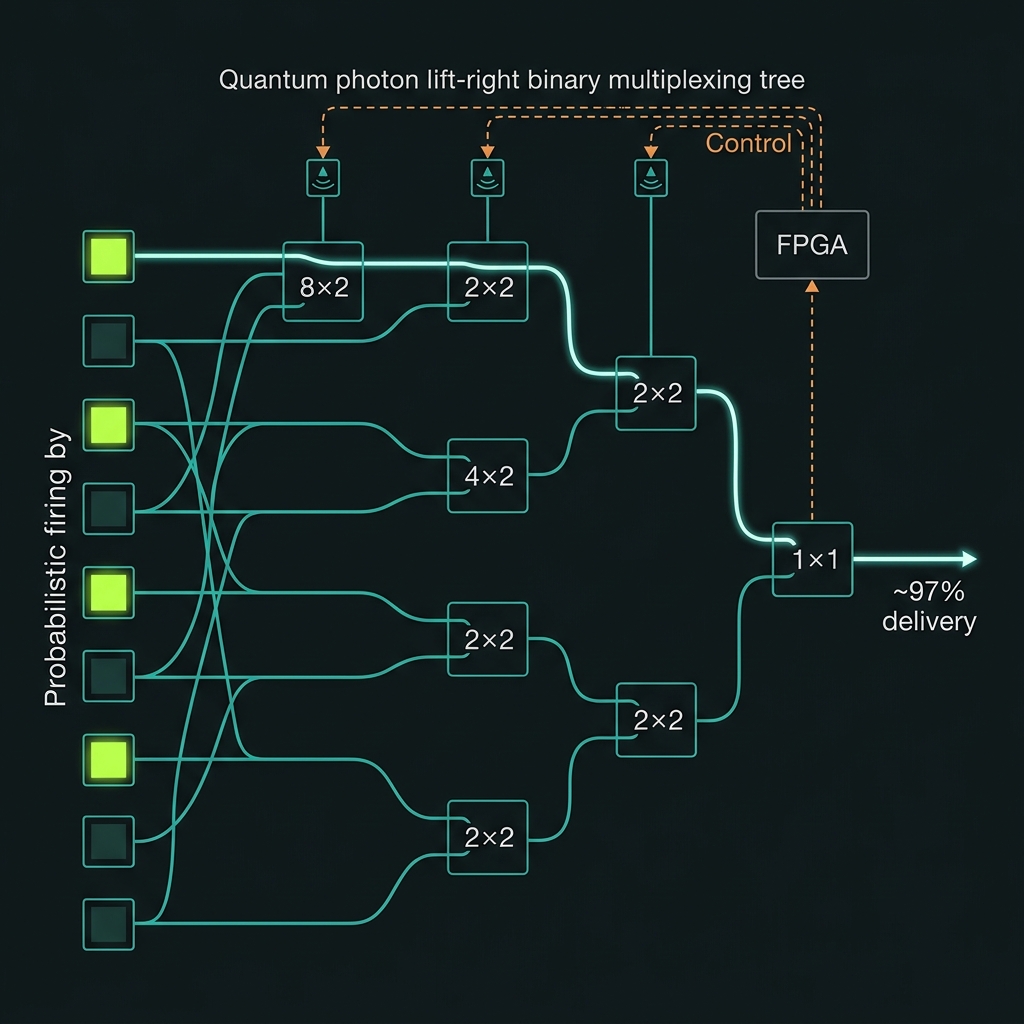 K=8 herald multiplexing switch tree