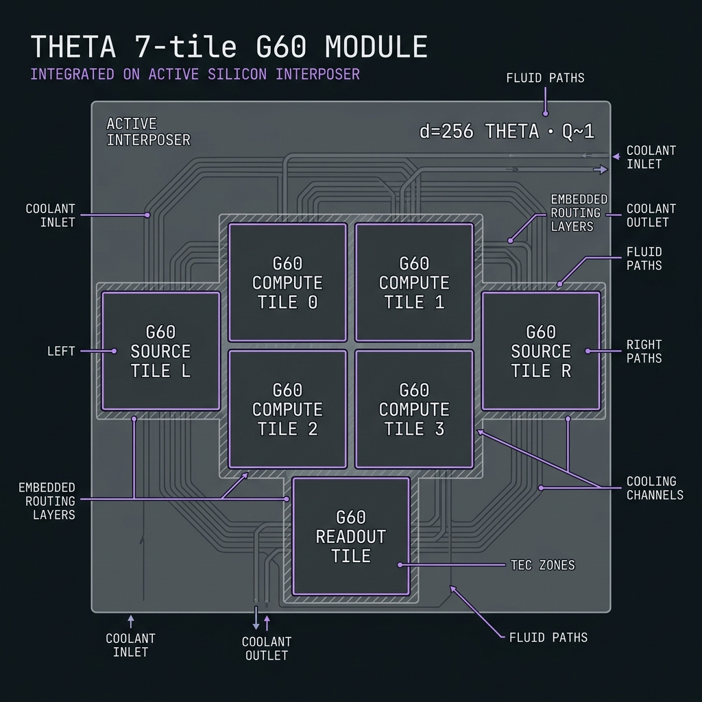 THETA 7-tile G60 MODULE floorplan on active interposer