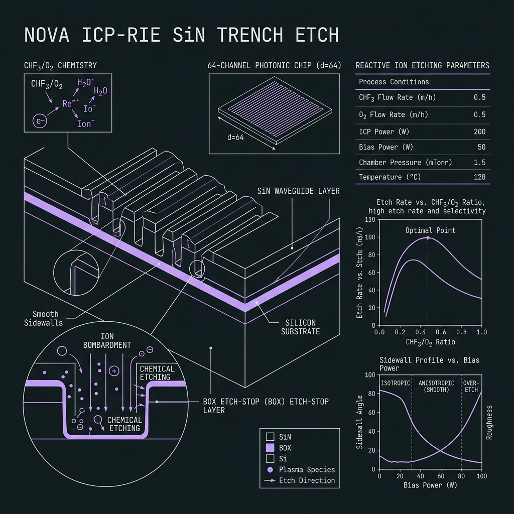 NOVA ICP-RIE etch & sidewall — GF(64)=GF(2⁶), d=64, 50 GHz comb