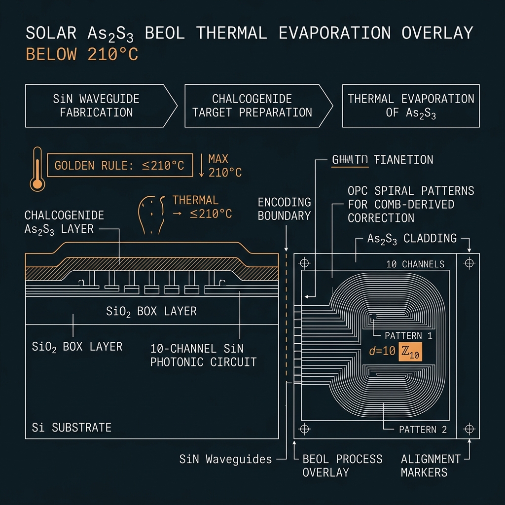 SOLAR As₂S₃ BEOL overlay — 2×5 composite qudit ℤ₁₀, d=10, 50 GHz comb