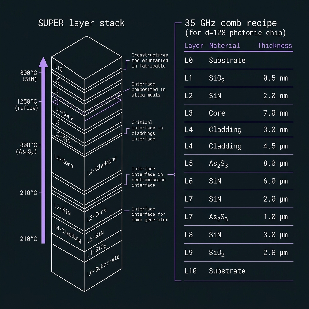SUPER Layer-stack recipe ledger — GF(128)=GF(2⁷), d=128, 35 GHz comb