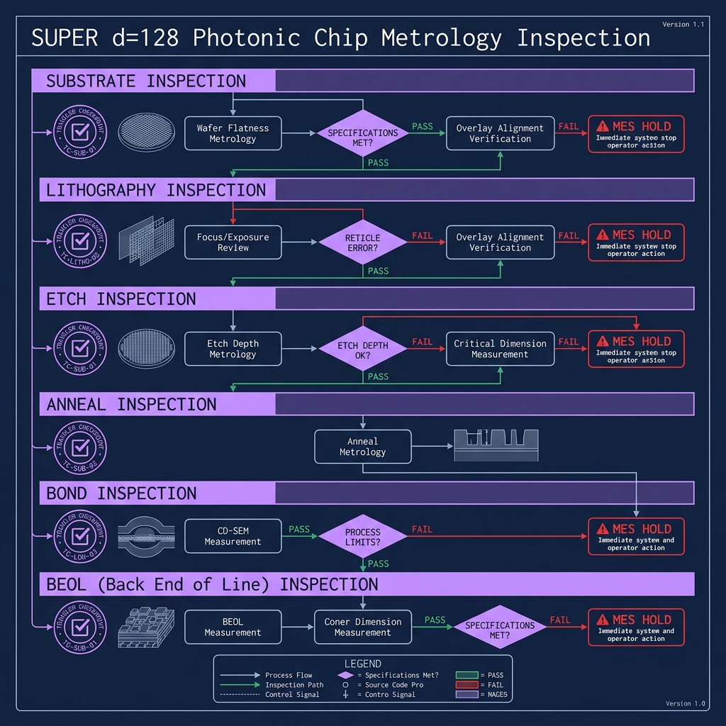 SUPER Metrology go/no-go gates — GF(128)=GF(2⁷), d=128, 35 GHz comb