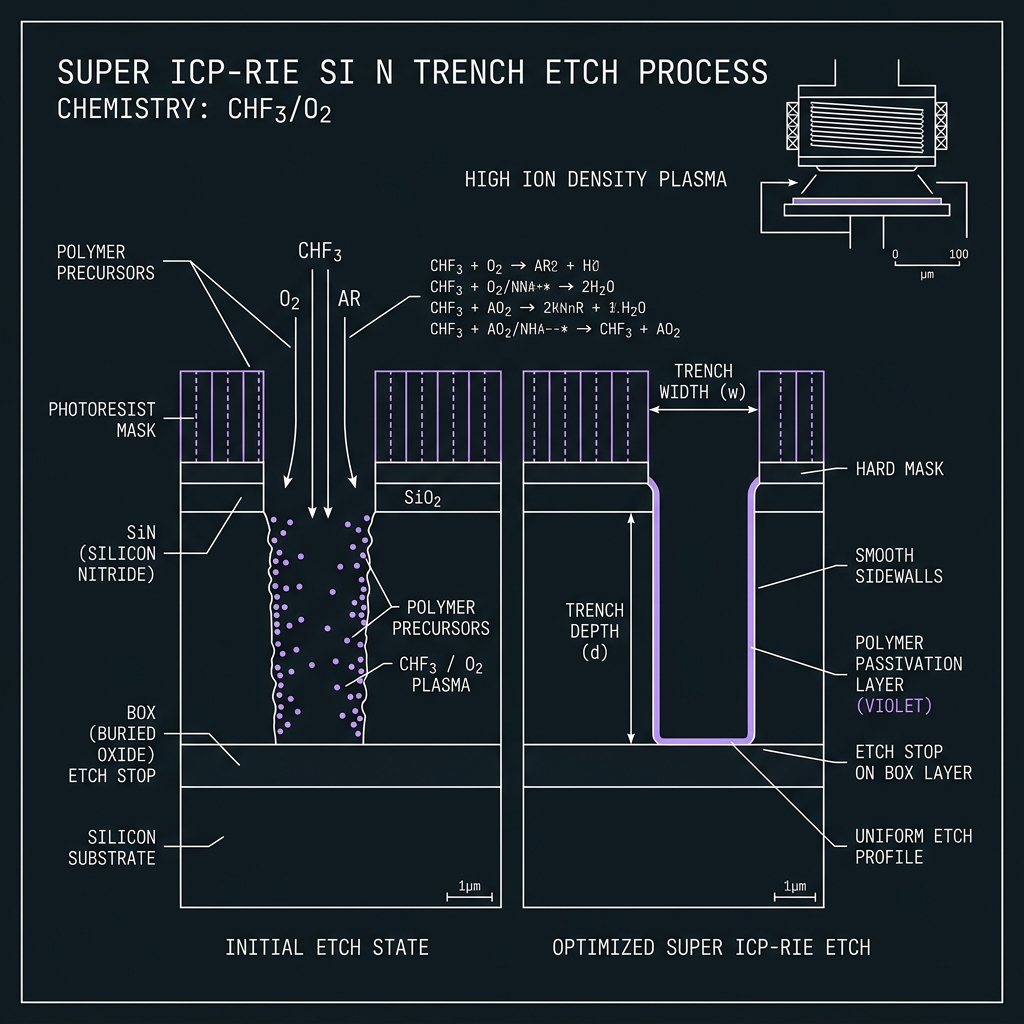 SUPER ICP-RIE etch & sidewall — GF(128)=GF(2⁷), d=128, 35 GHz comb