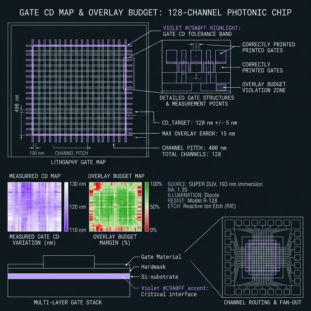 SUPER Lithography & gate patterning — GF(128)=GF(2⁷), d=128, 35 GHz comb
