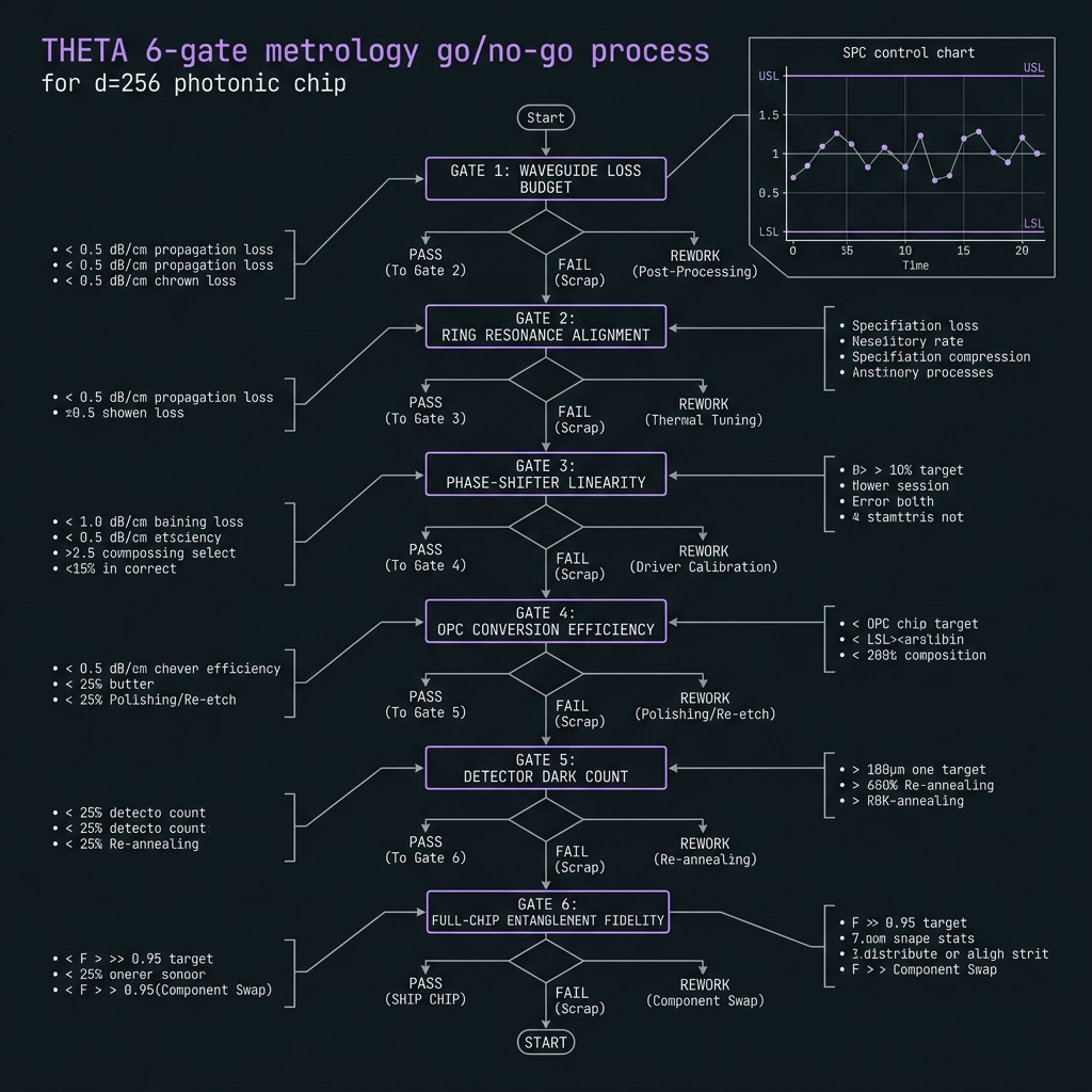 THETA Metrology go/no-go gates — GF(256)=GF(2⁸), d=256, 25 GHz comb