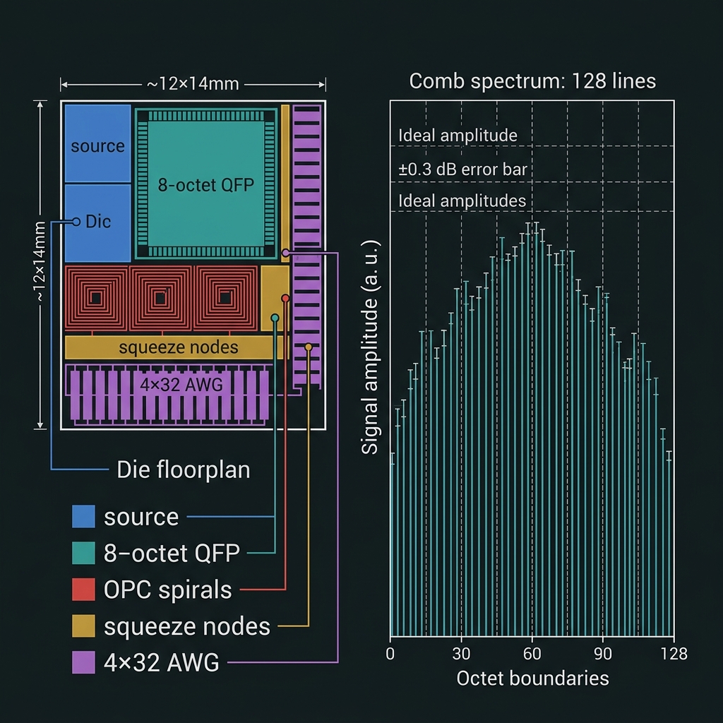 SUPER die floorplan and comb spectrum