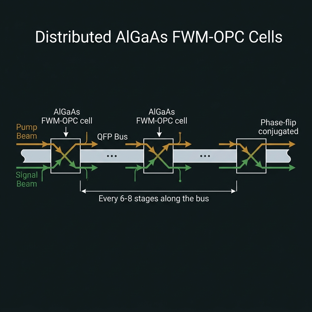Distributed AlGaAs FWM-OPC cells on bus