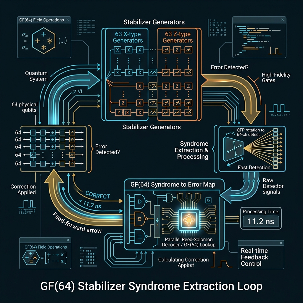 GF(64) stabilizer syndrome extraction loop