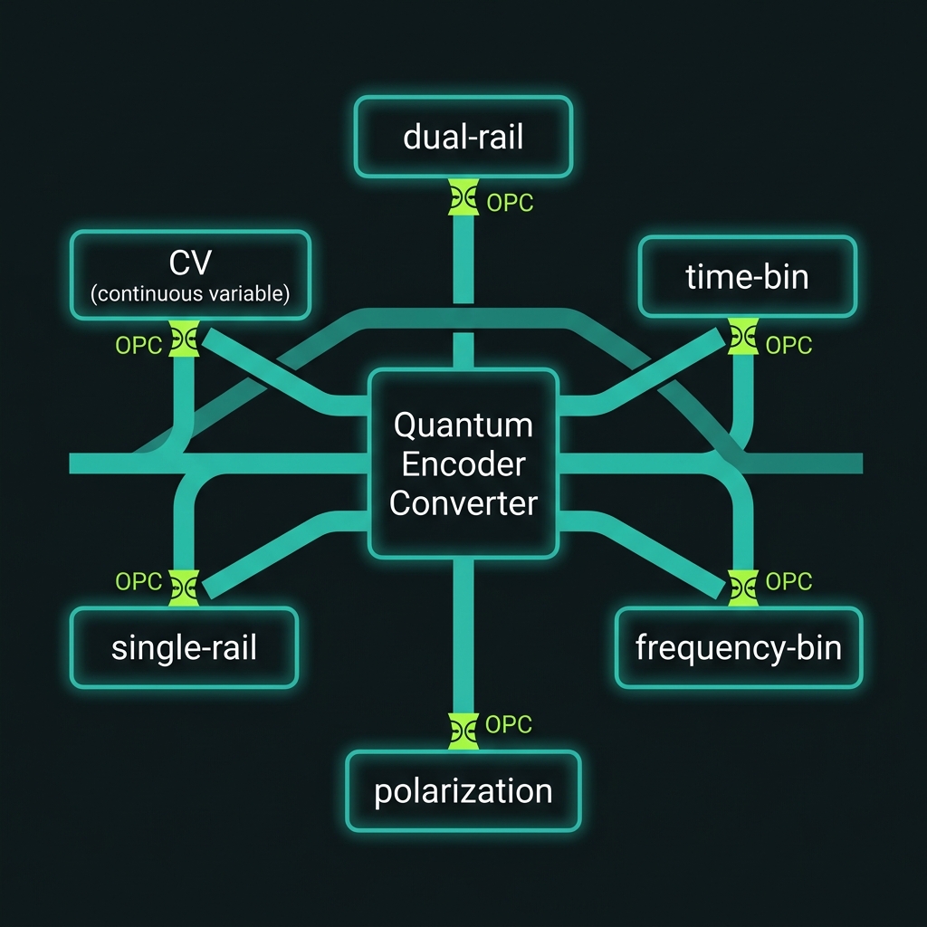 Encoding-conversion hub transcoding among six photonic qubit encodings